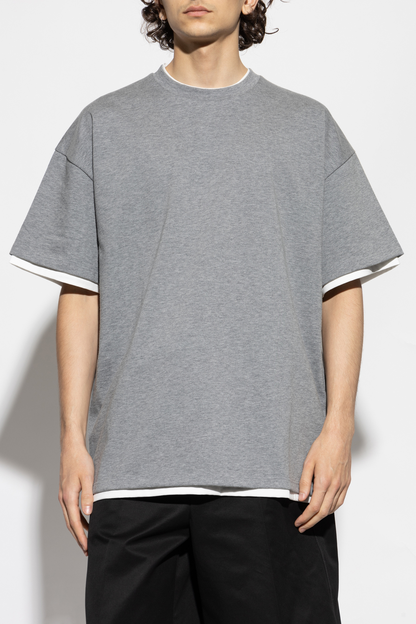 65 JIL SANDER グレー 半袖 リブTシャツ カシミヤ100% 65 JIL SANDER グレー 半袖 リブTシャツ カシミヤ100% レディース